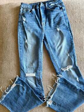 Risen Women's Ripped Distressed High Rise Flare Jeans Style RDP1295